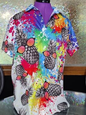 Men's Multicolor Pineapple Print Button-Up Shirt